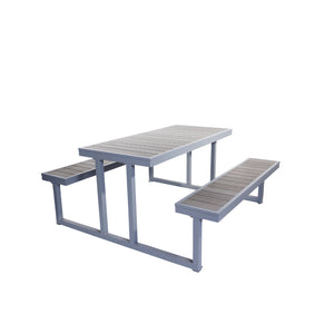 Seaside Collection Outdoor/Indoor 6' x 27.5" Picnic Table, Aluminum Frame with Gray Synthetic Teak Top