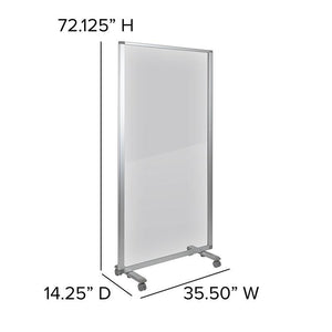 Transparent Acrylic Mobile Partition with Lockable Casters, 36" W x 72" H