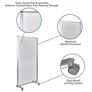 Transparent Acrylic Mobile Partition with Lockable Casters, 36" W x 72" H