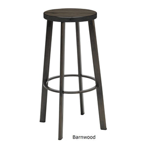 Metro Stool, Natural Steel Frame, Wood Seat, Bar Height, 30"H