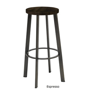 Metro Stool, Natural Steel Frame, Wood Seat, Bar Height, 30"H