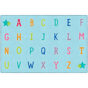 Schoolgirl Style Alphabet On Blue Criss Cross Rugs
