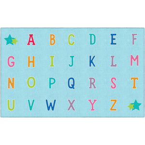 Schoolgirl Style Alphabet On Blue Criss Cross Rugs