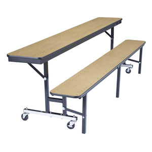 Mobile Convertible Bench Cafeteria Table, 6'L, Plywood Core, Vinyl T-Mold Edge, Textured Black Frame
