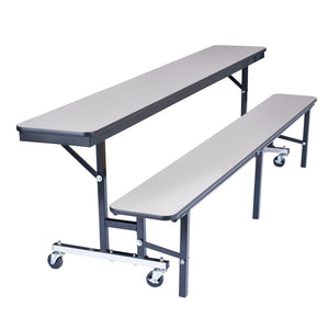 Mobile Convertible Bench Cafeteria Table, 6'L, Particleboard Core, Vinyl T-Mold Edge, Textured Black Frame
