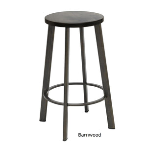 Metro Stool, Natural Steel Frame, Wood Seat, Counter Height, 25"H