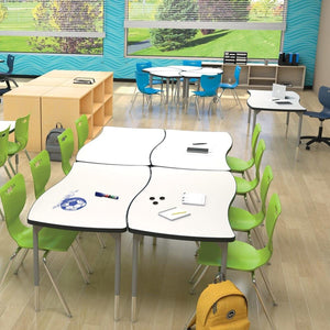 Hierarchy Creator Table + Porcelain Steel Dry Erase Whiteboard Top, Wavy Rectangle, 58.8" W x 32.6" D, LIFETIME WARRANTY