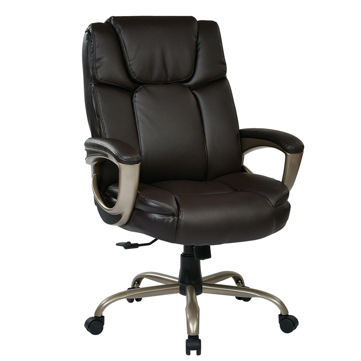 Executive Bonded Leather Big Man's Chair with Coated Padded Loop Arms and Cocoa Metal Base