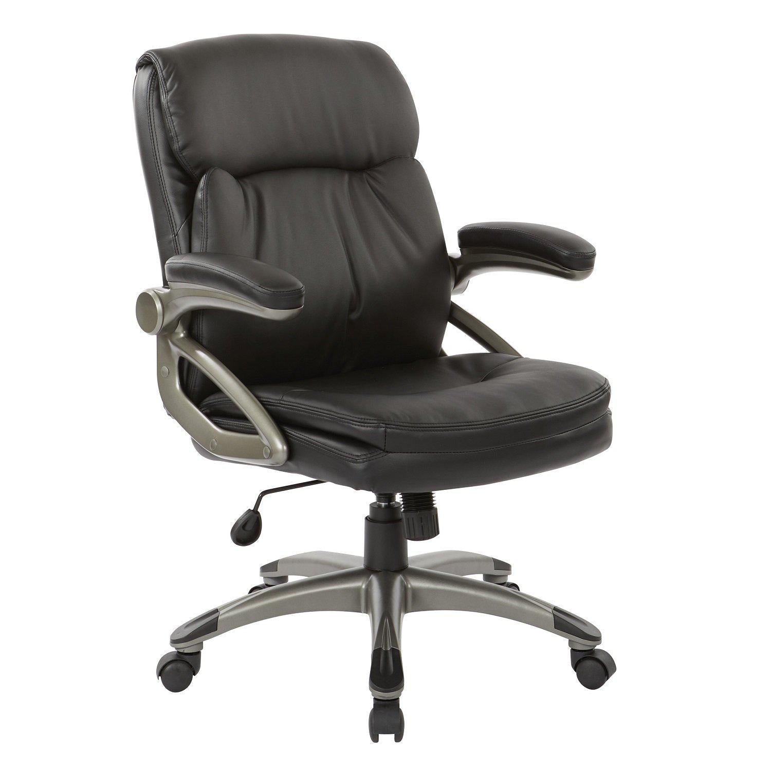 Mid Back Bonded Leather Executive Manager's Chair, Titanium Frame/Black Upholstery