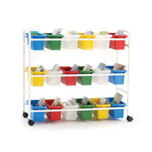 Leveled Reading Book Browser Cart with 18 Small Open Tubs