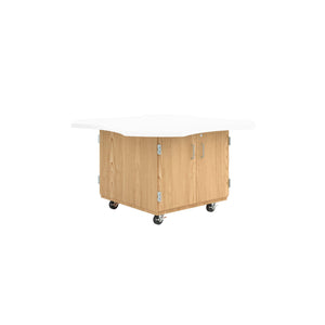 Intermix Mobile Workbench with Wave-Shaped Laminate Top, 4-Door Cabinet, 30" H, Oak Finish