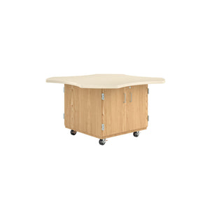 Intermix Mobile Workbench with Wave-Shaped Laminate Top, 4-Door Cabinet, 30" H, Oak Finish