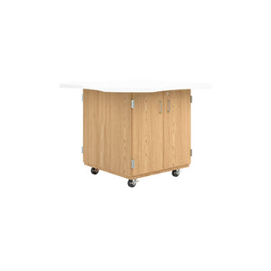 Intermix Mobile Workbench Wave-Shaped Laminate Top, 4-Door Cabinet, 36" H, Oak Finish