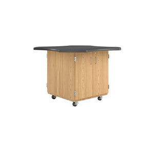 Intermix Mobile Workbench Wave-Shaped Laminate Top, 4-Door Cabinet, 36" H, Oak Finish
