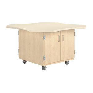 Intermix Mobile Workbench with Wave-Shaped Laminate Top, 4-Door Cabinet, 30" H, Maple Finish