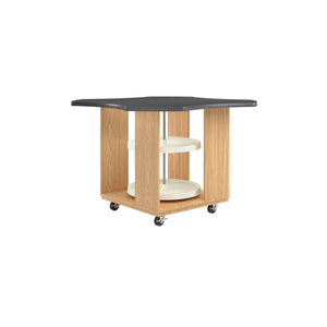 Intermix Mobile Workbench with Wave-Shaped Laminate Top, Lazy Susan Cabinet, 36" H, Oak Finish