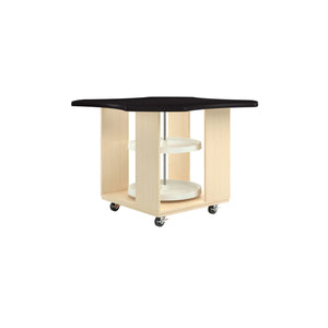 Intermix Mobile Workbench with Wave-Shaped Laminate Top, Lazy Susan Cabinet, 36" H, Maple Finish