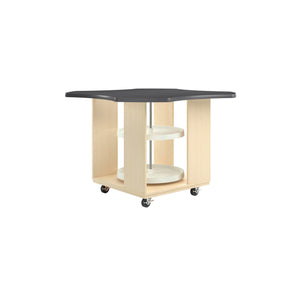 Intermix Mobile Workbench with Wave-Shaped Laminate Top, Lazy Susan Cabinet, 36" H, Maple Finish