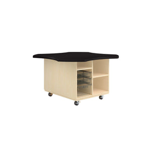 Intermix Mobile Workbench with Wave-Shaped Laminate Top, Open Tote Cabinet, 30" H, Maple Finish
