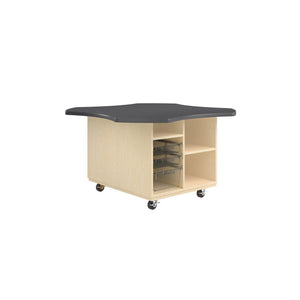 Intermix Mobile Workbench with Wave-Shaped Laminate Top, Open Tote Cabinet, 30" H, Maple Finish