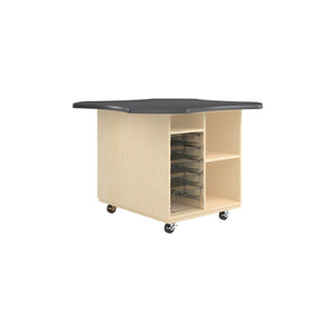 Intermix Mobile Workbench with Wave-Shaped Laminate Top, Open Tote Cabinet, 36" H, Maple Finish