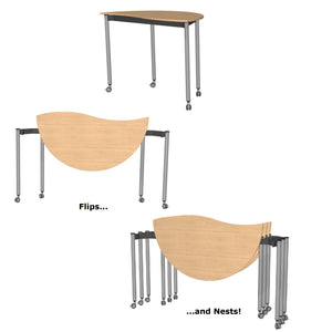 Muzo Tall Kite® Wave Standing Height Mobile Flip-Top Folding/Nesting Table, Semi-Circle, 59" W x 32" D