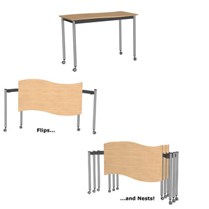Muzo Tall Kite® Wave Standing Height Mobile Flip-Top Folding/Nesting Table, Rectangle, 59" W x 34" D