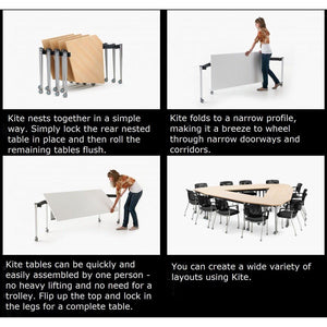 Muzo Kite® Mobile Flip-Top Folding/Nesting Table, Semi-Circle, 59" W x 29.5" D