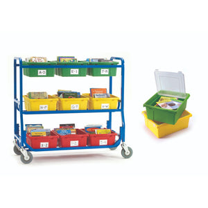 Library on Wheels with 9 LargeTubs with Lids