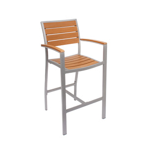 Largo Collection Outdoor/Indoor Aluminum Arm Barstool with Synthetic Teak Slats