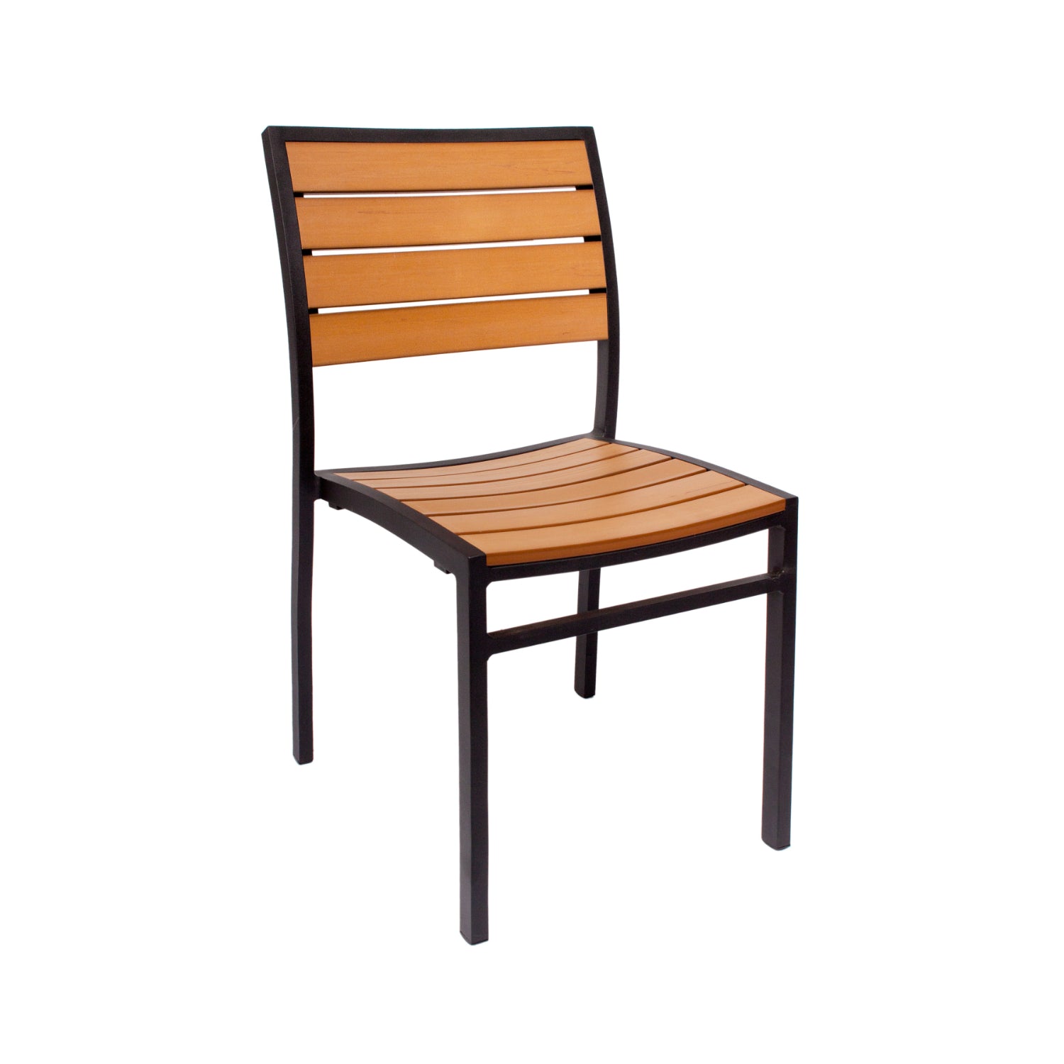 Largo Collection Outdoor/Indoor Stacking Aluminum Side Chair with Synthetic Teak Slats