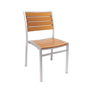 Largo Collection Outdoor/Indoor Stacking Aluminum Side Chair with Synthetic Teak Slats