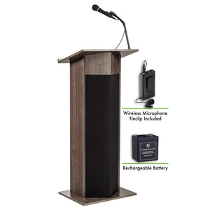 Power Plus Sound Lectern and Rechargeable Battery with Wireless Tie Clip/Lavalier Mic