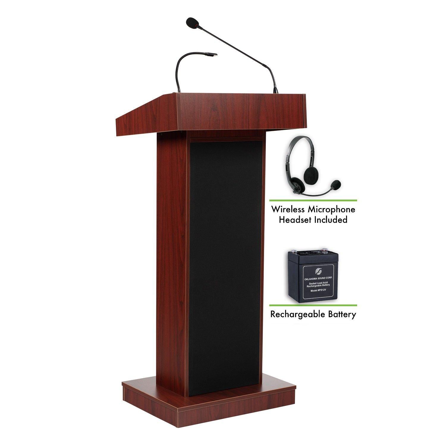 Orator Sound Lectern and Rechargeable Battery with Wireless Headset Mic