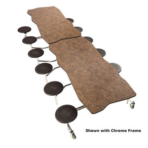 Mobile Cafeteria Table with 12 Stools, 12' Bedrock, MDF Core, Black ProtectEdge, Chrome Frame
