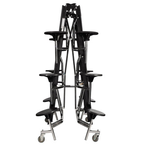 Mobile Cafeteria Table with 12 Stools, 10' Bedrock, MDF Core, Black ProtectEdge, Chrome Frame