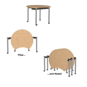 Muzo Kite® Mini Mobile Flip-Top Folding/Nesting Table, 34" Crescent