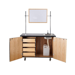 MSC Series Mobile Science Cart with Inner Drawers and Shelf, Chem-Res Top, Sink and Whiteboard/Mirror
