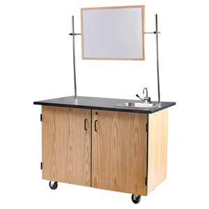 MSC Series Mobile Science Cart with Inner Drawers and Shelf, Chem-Res Top, Sink and Whiteboard/Mirror