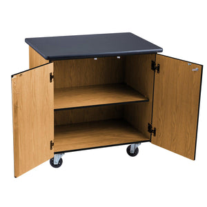 MSC Series Mobile Science Cart with Black High Pressure Laminate Top, Light Oak Frame