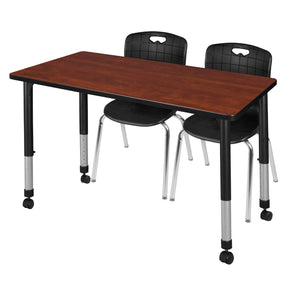 Kee Classroom Table and Chair Package, Kee 48" x 30" Rectangular Mobile Adjustable Height Table with 2 Andy 18" Stack Chairs