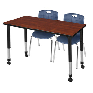 Kee Classroom Table and Chair Package, Kee 48" x 30" Rectangular Mobile Adjustable Height Table with 2 Andy 18" Stack Chairs