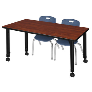 Kee Classroom Table and Chair Package, Kee 48" x 30" Rectangular Mobile Adjustable Height Table with 2 Andy 12" Stack Chairs