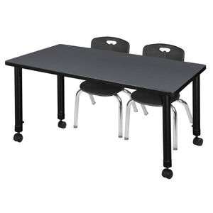 Kee Classroom Table and Chair Package, Kee 48" x 30" Rectangular Mobile Adjustable Height Table with 2 Andy 12" Stack Chairs