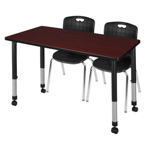 Kee Classroom Table and Chair Package, Kee 48" x 30" Rectangular Mobile Adjustable Height Table with 2 Andy 18" Stack Chairs