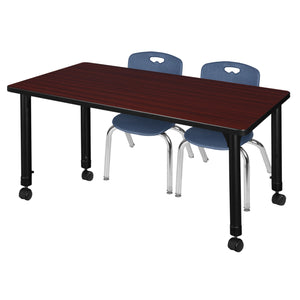 Kee Classroom Table and Chair Package, Kee 48" x 30" Rectangular Mobile Adjustable Height Table with 2 Andy 12" Stack Chairs