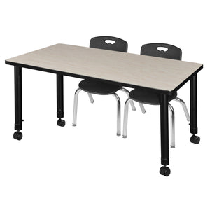 Kee Classroom Table and Chair Package, Kee 48" x 30" Rectangular Mobile Adjustable Height Table with 2 Andy 12" Stack Chairs