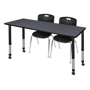Kee Classroom Table and Chair Package, Kee 60" x 24" Rectangular Mobile Adjustable Height Table with 2 Andy 18" Stack Chairs