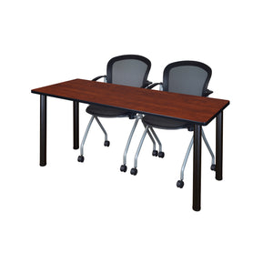 Kee Training Table and Chair Package, Kee 66" x 24" Post Leg Training/Seminar Table with 2 Cadence Nesting Chairs