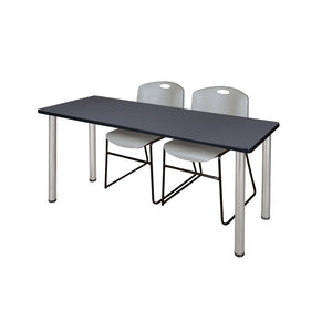 Kee Training Table and Chair Package, Kee 66" x 24" Post Leg Training/Seminar Table with 2 Zeng Stack Chairs